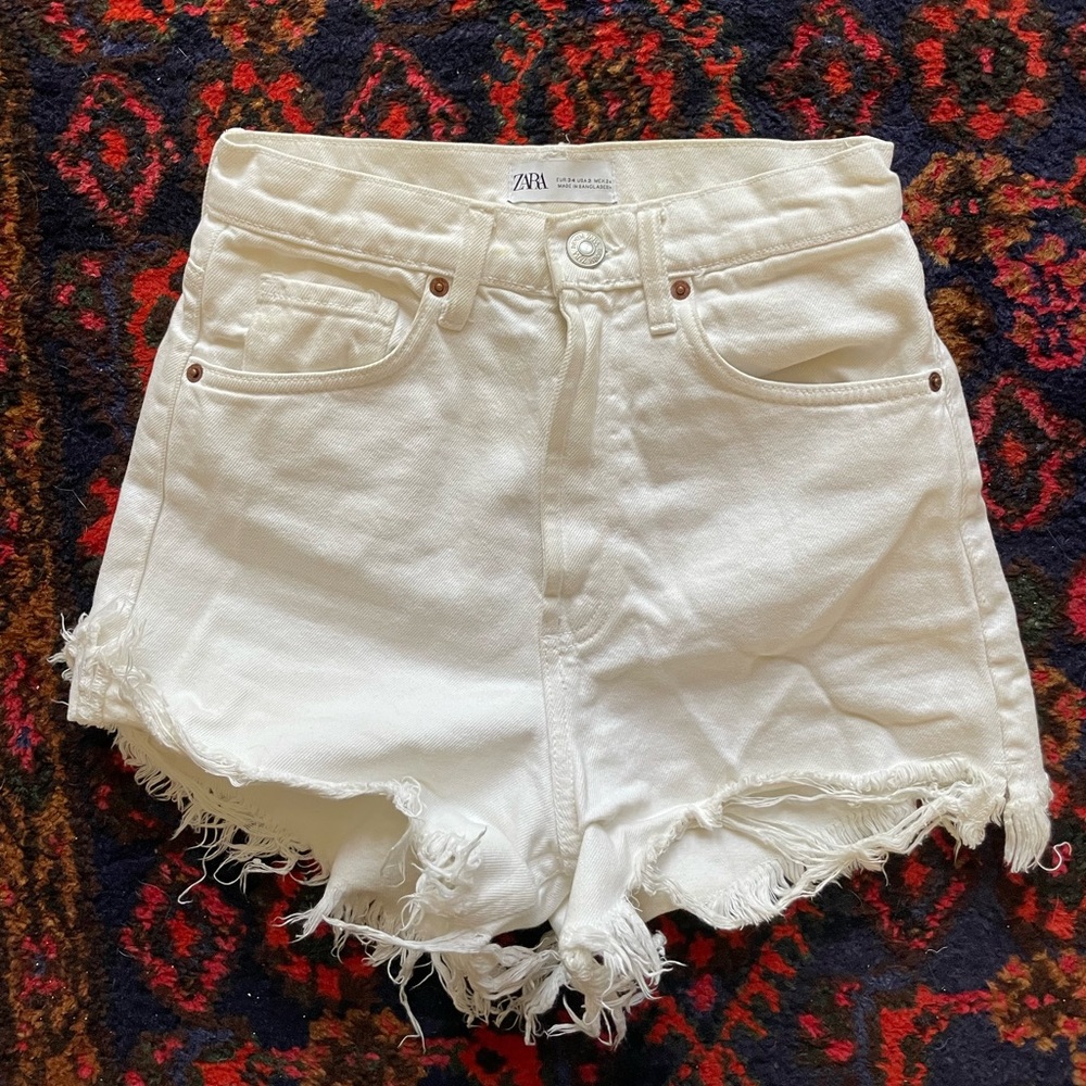 Zara High Waisted Denim Shorts - White